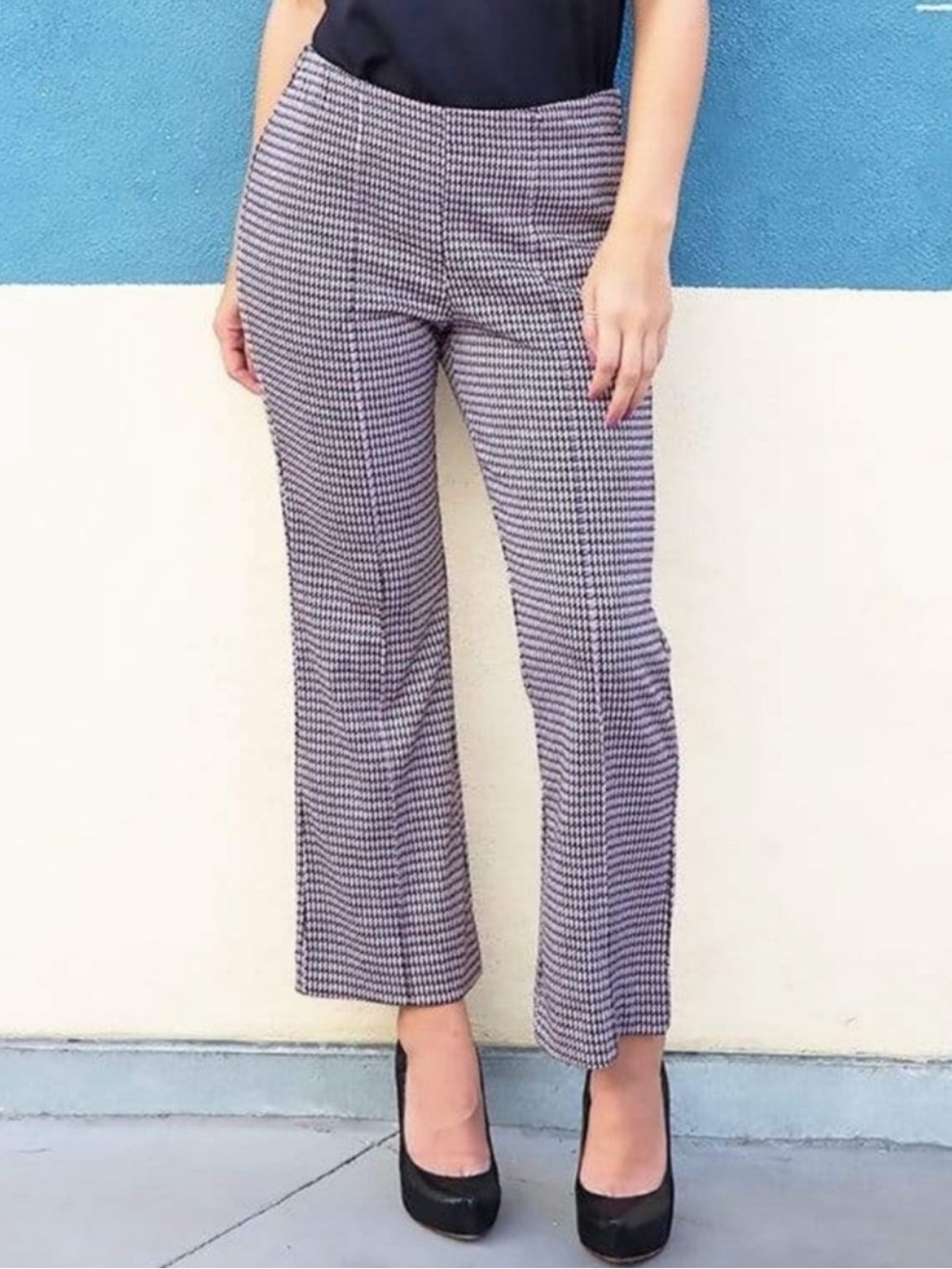 Anthropologie Eva Franco Houndstooth Print Flare Pants Size S